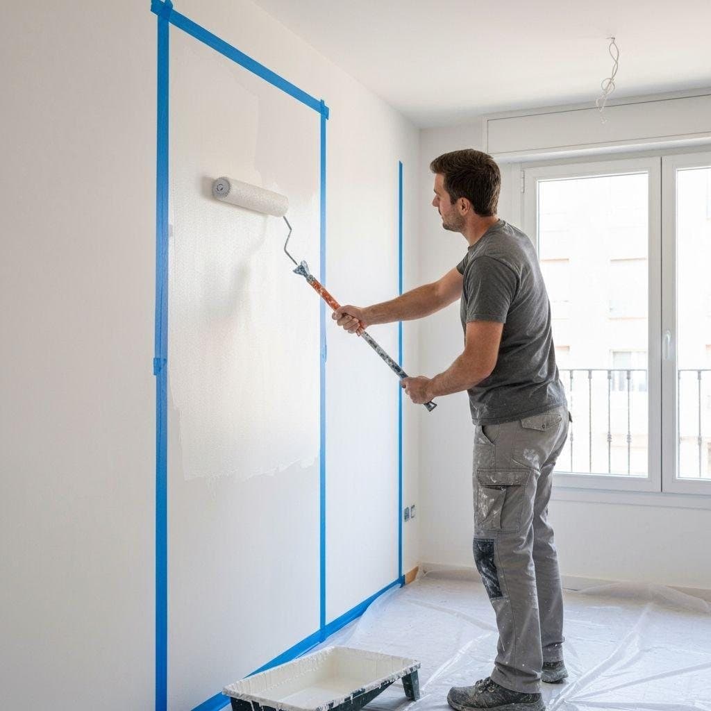 Sample image: decorator painting a masked wall panel
